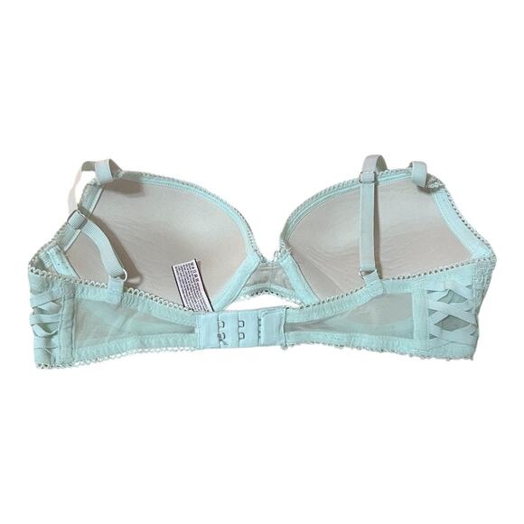 Victoria’s Secret Dream Angels Push-Up Bra 32C Blue Lace Rhinestone Underwire - Picture 2 of 3